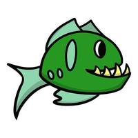 Predatory green fish with sharp teeth, vector cartoon illustration on a white background