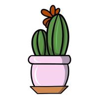 cactus verde redondeado alargado con una flor roja en una olla de cerámica rosa claro, ilustración vectorial de dibujos animados sobre un fondo blanco vector