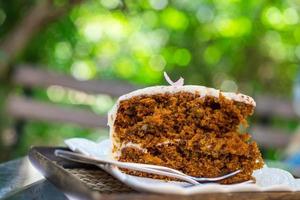 Carrot and Almond Cake, traditional Italian carrot and almond cake , bokeh background photo