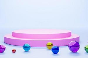 Mock-up Display Product Podium, 3D rendering. Abstract scene background. Cylinder podium on pink background. Product presentation, mock up, show cosmetic product, Podium, stage pedestal or platform photo