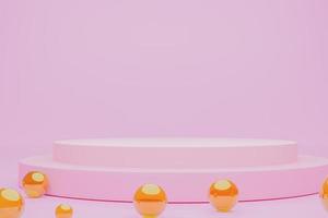 Mock-up Display Product Podium, 3D rendering. Abstract scene background. Cylinder podium on pink background. Product presentation, mock up, show cosmetic product, Podium, stage pedestal or platform photo