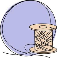 Round light purple frame with an empty space for insertion, a needlework icon with a spool of thread, a single line drawing vector