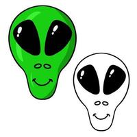 Mask of a green alien creature, Martian, cartoon vector illustration, color and line sketch