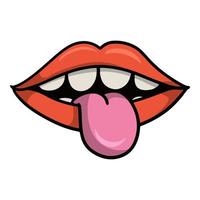 Bright pink lips with white teeth and tongue, cartoon vector illustration on a white background