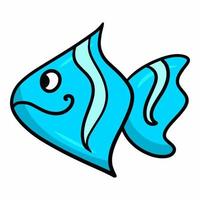 Bright cute cartoon blue fish, inhabitant of tropical seas, aquarium fish, vector illustration on a white background