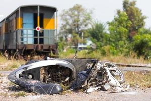 Motorcycles train crash. photo