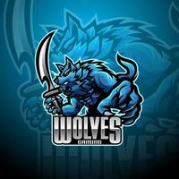 diseño de logotipo de mascota de esport de lobo salvaje vector