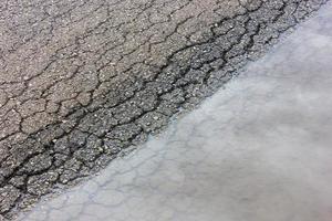 Background cracked asphalt with water. photo