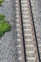 Above a railroad in a rock with grass. photo