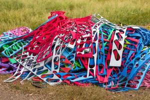 Colorful rubber scrap heap. photo