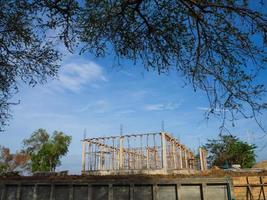 Structural columns and beams, concrete house. photo