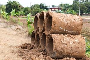 Concrete pipes with housing. photo