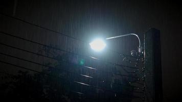 il pleut la nuit et la lumière. 4k images gouttes de pluie tombant dans la nuit video