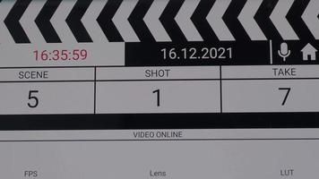 Movie clapper board interface. Digital number running and counting before shooting video