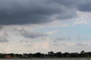 Cloudy sky over rural watershed. photo