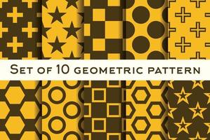 Set of 10 geometric patterns in orange and brown colors vector