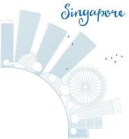 Outline Singapore skyline with blue landmarks and copy space. vector
