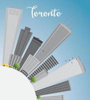 Toronto skyline with grey buildings, blue sky and copy space.