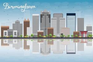 Birmingham Alabama Skyline with Grey Buildings, Blue Sky and reflection