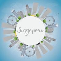 horizonte de singapur con puntos de referencia grises, cielo azul y espacio para copiar. vector