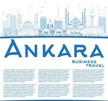 delinee el horizonte de ankara con edificios azules y copie el espacio. vector