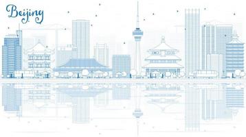 Outline Beijing Skyline with Blue Buildings and Reflections. vector