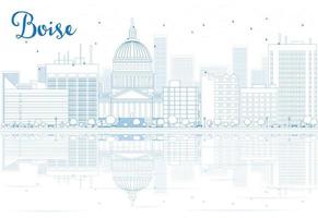 Outline Boise skyline with blue buildings and reflections. vector