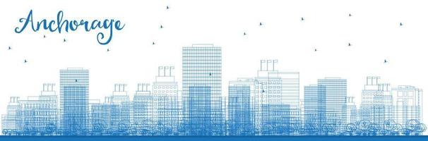 Outline Anchorage Alaska Skyline with Blue Buildings. vector