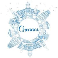 Outline Chennai Skyline with Blue Landmarks and Copy Space. vector