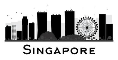 Silueta en blanco y negro del horizonte de la ciudad de Singapur. vector