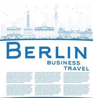 Outline Berlin skyline with blue building and copy space vector