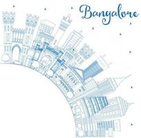 Outline Bangalore Skyline with Blue Buildings and Copy Space. vector