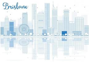 Outline Brisbane skyline with blue buildings and reflections. vector