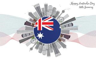 Australia Day Background with Gray Buildings. vector