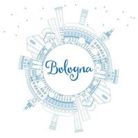 Outline Bologna Skyline with Blue Landmarks and Copy Space. vector