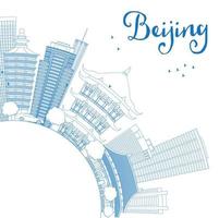 Outline Beijing Skyline with Blue Buildings and Copy Space. vector