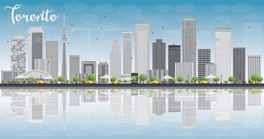 Toronto skyline with grey buildings, blue sky and reflection. vector