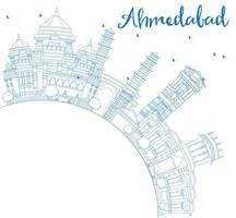 Outline Ahmedabad Skyline with Blue Buildings and Copy Space. vector