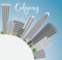 Calgary Skyline with Gray Buildings, Blue Sky and Copy Space.