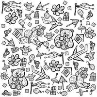 Child pattern with cute toy elements. Vector illustration.