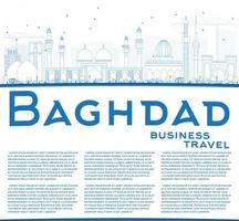 Outline Baghdad Skyline with Blue Buildings and Copy Space. vector