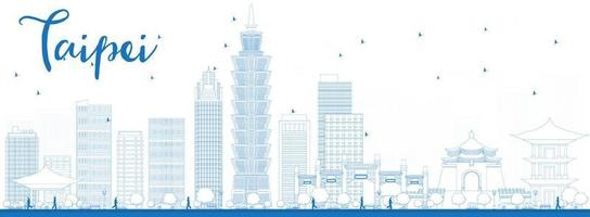 Outline Taipei skyline with blue landmarks vector