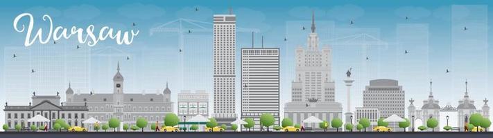 Warsaw skyline with grey buildings and blue sky vector