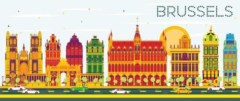 Brussels Skyline with Color Buildings and Blue Sky. vector
