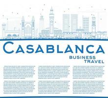 Outline Casablanca Skyline with Blue Buildings and Copy Space. vector