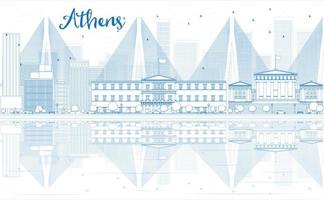 Outline Athens skyline with blue buildings and reflections. vector