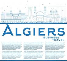Outline Algiers Skyline with Blue Buildings and Copy Space.