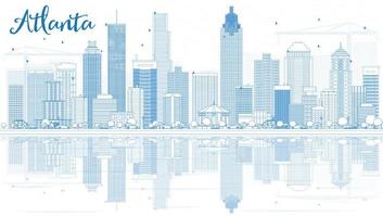 Outline Atlanta Skyline with Blue Buildings and Reflections. vector