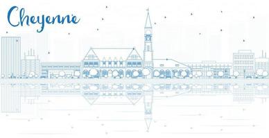 Outline Cheyenne skyline with blue buildings and reflections. vector