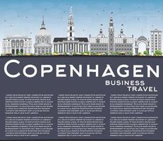 Copenhagen Skyline with Gray Landmarks, Blue Sky and Copy Space. vector